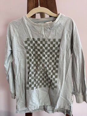 Sometime Soon- Kids Light Sage/sea foam   Long-Sleeve Top with Checker Print